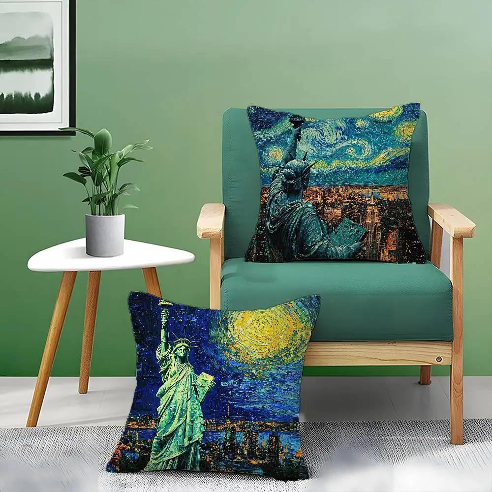Malowanie Statuy Wolności Poszewka na poduszkę Komfortowa Sofa Łóżko Jedwabista elegancka Niewidoczny zamek błyskawiczny Dekoracyjna poszewka na poduszkę