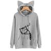 Plus Size Cat Print Fleece Hoodie for Women - Autumn/Winter Collection