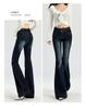 Women's Stretchy Blue-Gray Retro Micro-Flare Jeans with Belt