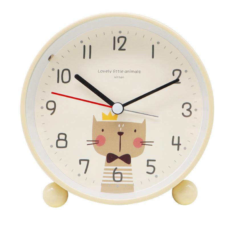Round Cute Cartoon Animal Clock 4.5-inch Alarm Clock for Children and Students Bedside Silent Sweep Second Night Light