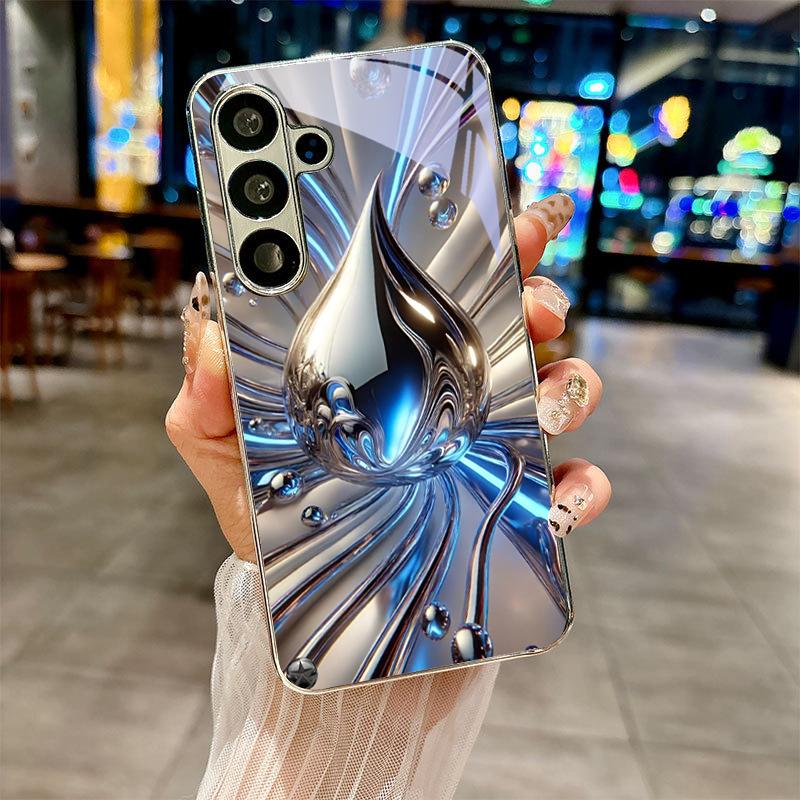 Blue Chrome Swirl Electroplated Silver Phone Case For Samsung Galaxy S26 S25 S24 S23 S22 S21 S20 Ultra Plus FE S26+ Glass Cover