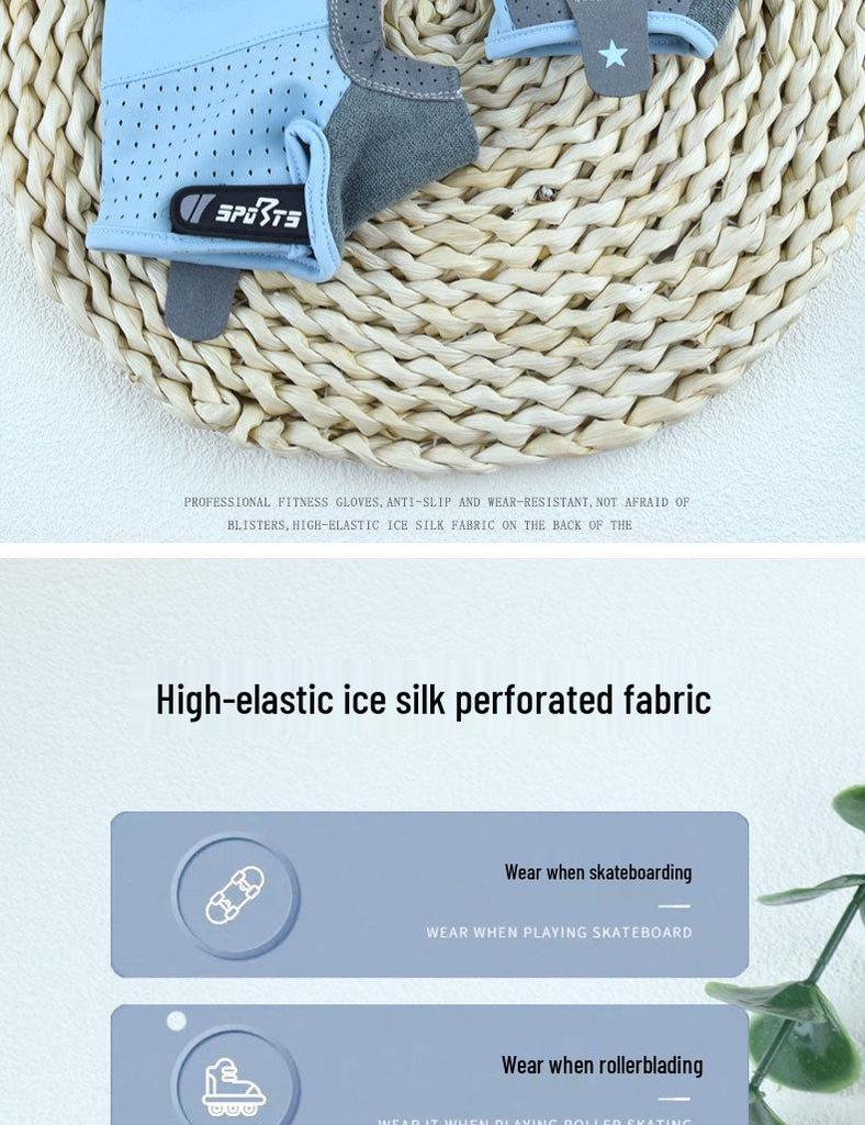 Kids' Non-Slip Half-Finger Sports Gloves: Breathable, Elastic, Wear-Resistant for Climbing, Cycling, Pull-ups & Skating.