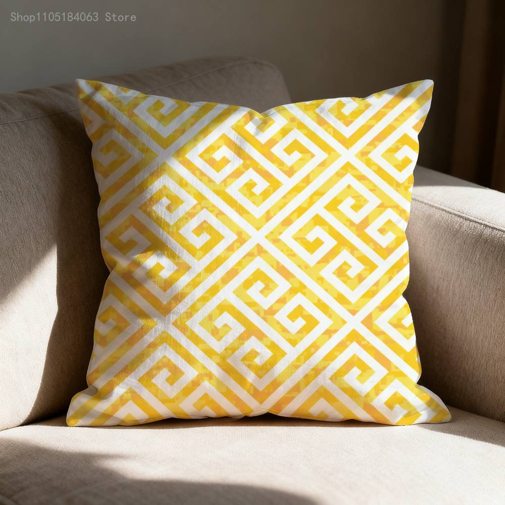 Greek Key Golden Baroque Style Pillow Case Print Polyester Fiber 40X40 Cm Home Sofa Throw Cushion Cover Decoration