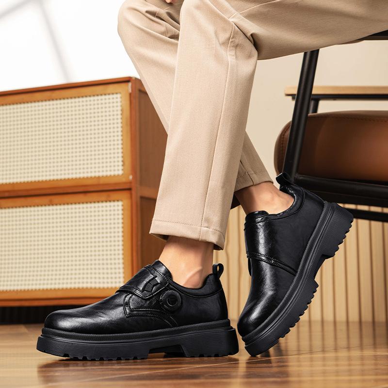 Moda Novos Sapatos Masculinos de Cano Baixo Estilo Britânico Formal de Negócios Sapatos Derby Fivela Giratória Cor Sólida Plataforma Masculino Casual Sapatos de Couro
