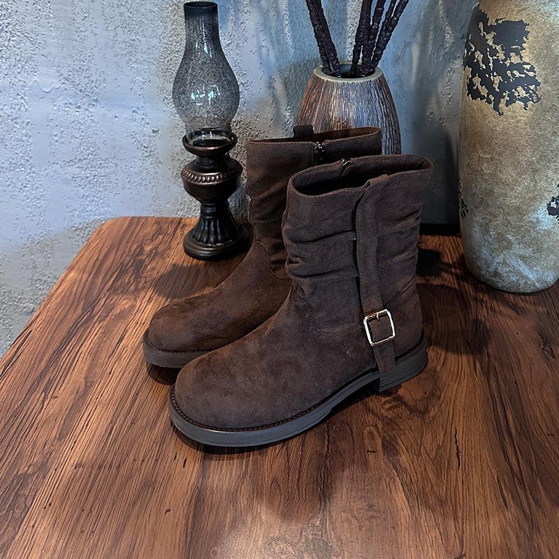 New retro Maillard stacking boots autumn and winter locomotive boots children's versatile short boots women's Martin boots