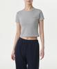 Woman Women'S Slub Slim Crop Crew Neck T-Shirt [Melange Grey]