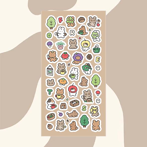 Korean Cute Cartoon Teddy Bear & Rabbit Graffiti Stickers for DIY Crafts