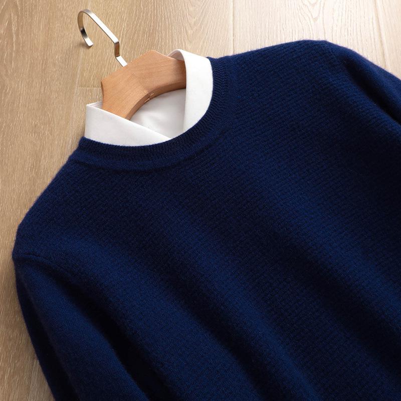 Men's 2022 Pure Wool Knitted Crew Neck Sweater - Long Sleeve, Loose Fit, Mature Casual Jumper