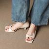 Fashion 2025 Fashion Genuine  Sandals for Women Square Toe Strange Heels 4.5cm Slip on Sexy Dating Party Female Shoes