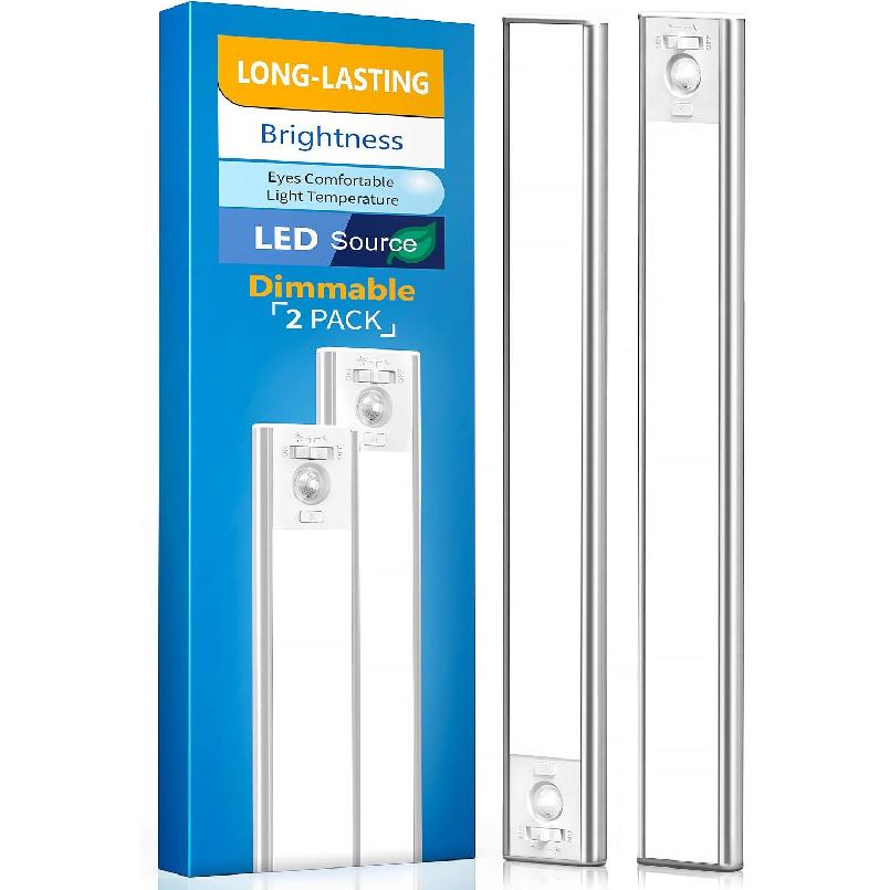 Under Cabinet Lighting, LED Motion Sensor Light Indoor, 2200mAh USB Rechargeable Closet Lights Battery Operated, Stick On Magnetic Wireless Dimmable