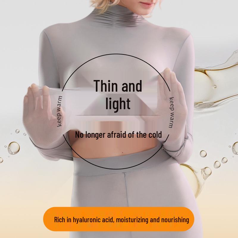 Women's Seamless High Elastic Turtleneck Base Layer with Hyaluronic Acid Skincare, Long Sleeve, High Collar, Warm Underwear.
