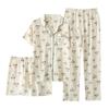 Crepe cotton seersucker women's summer short-sleeved trousers and shorts three-piece set lapel loose loungewear pajamas