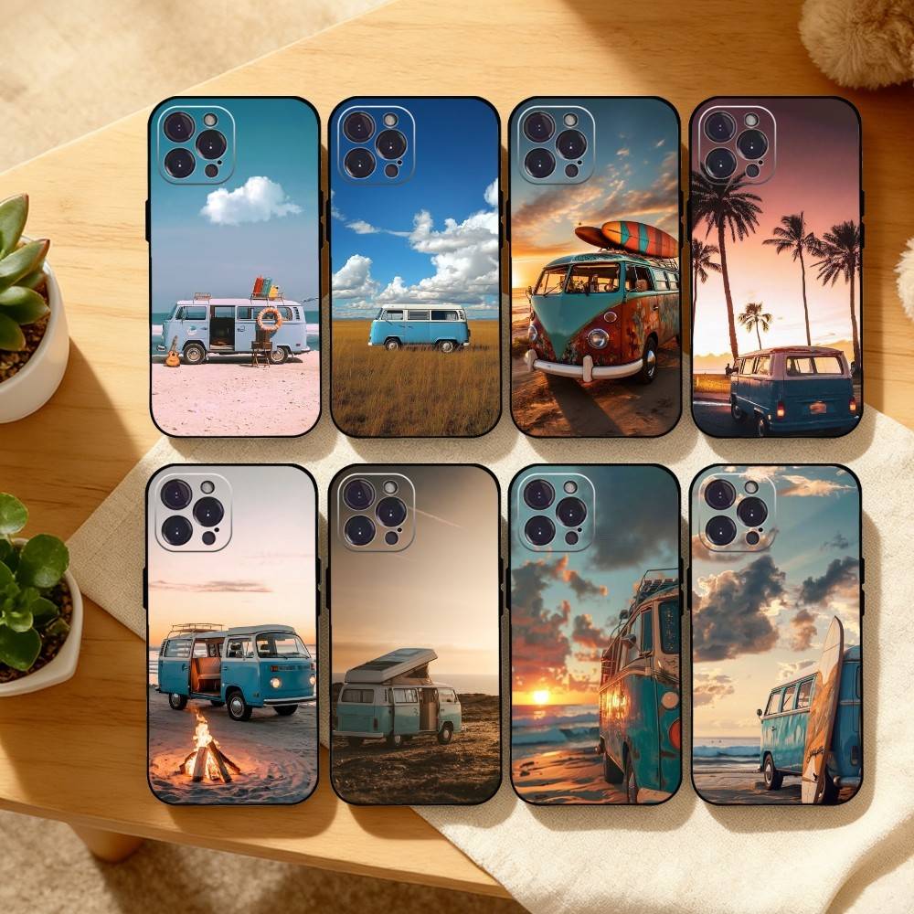 C-Combi V-Van Surfs Phone Case For iPhone17 16 15 14 13 12 11 Pro Max Plus,5G Soft Black Case