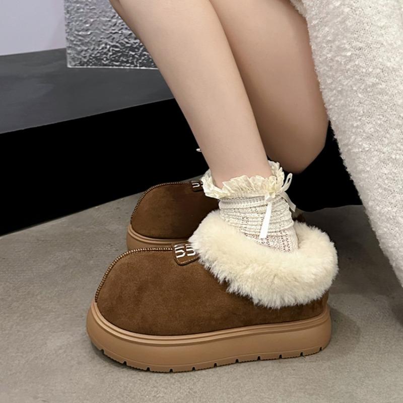 Fur Platform Women Ankle Snow Boots Winter Suede Warm Plush Cotton Shoes Brand Mid Heels Casual Shoes Woman Trend Botas Mujer