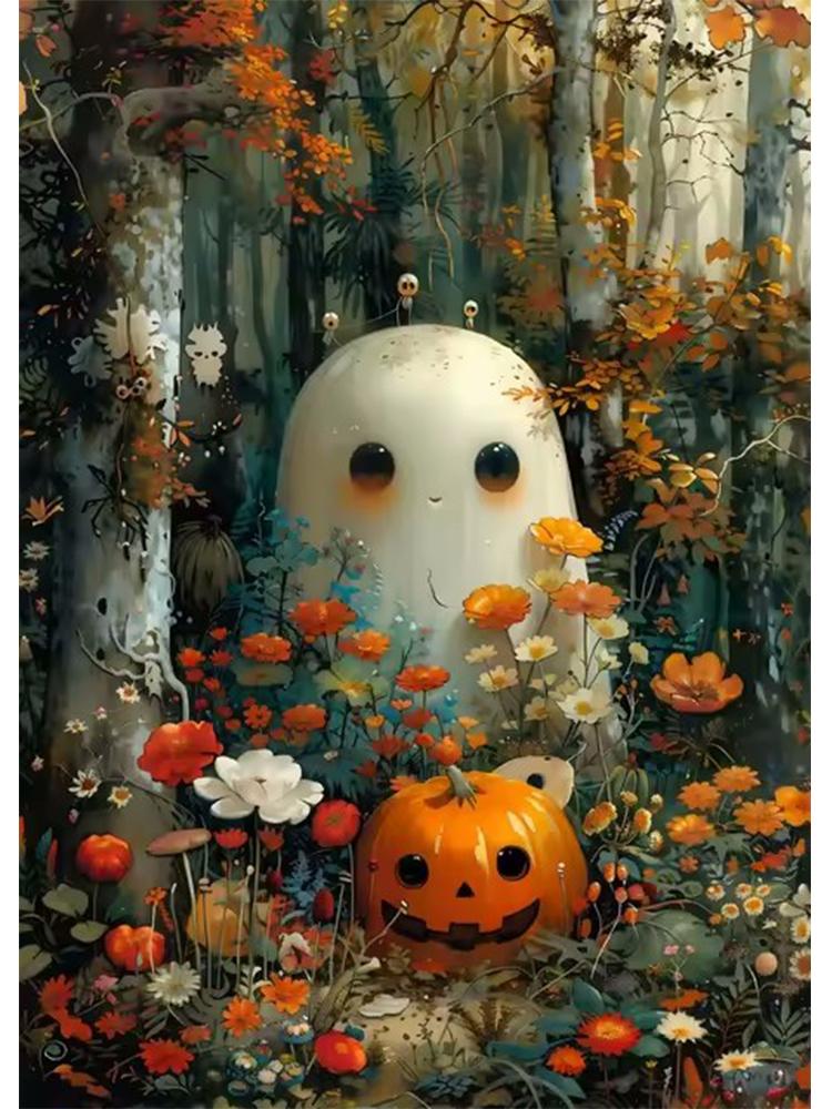 Halloween Terror Mushrooms Skeleton Ghost In Dark Forest Rhinestone Embroidery Vintage Wall Art Woodland Art Home Decor 5D DIY