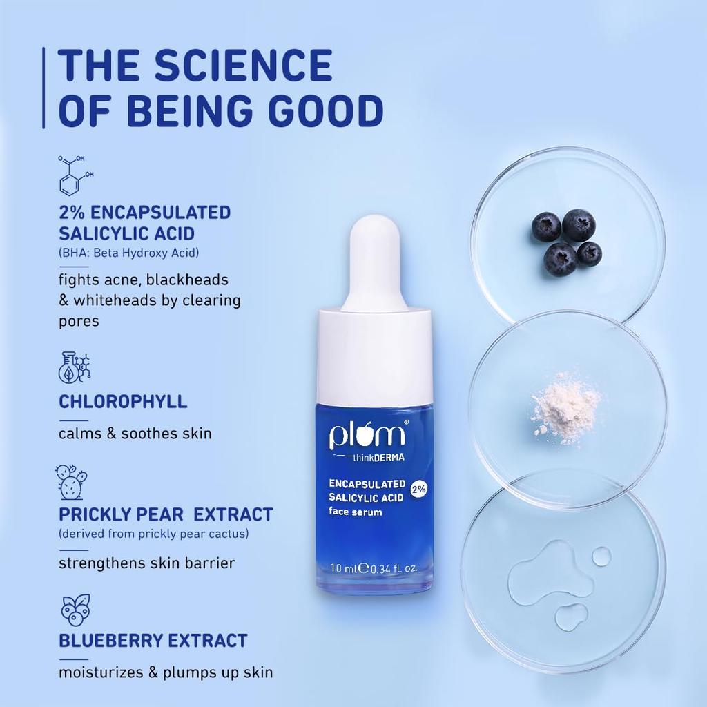Plum 2% Encapsulated Salicylic Acid Face Serum 10ml Pack of 1 | Lightweight Oil Control & Soothing Acne Treatment