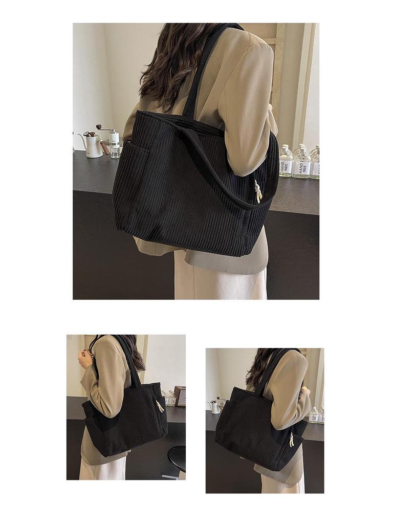 Korean Style Large Corduroy Tote Bag - Versatile Casual Student & Commute Shoulder Bag