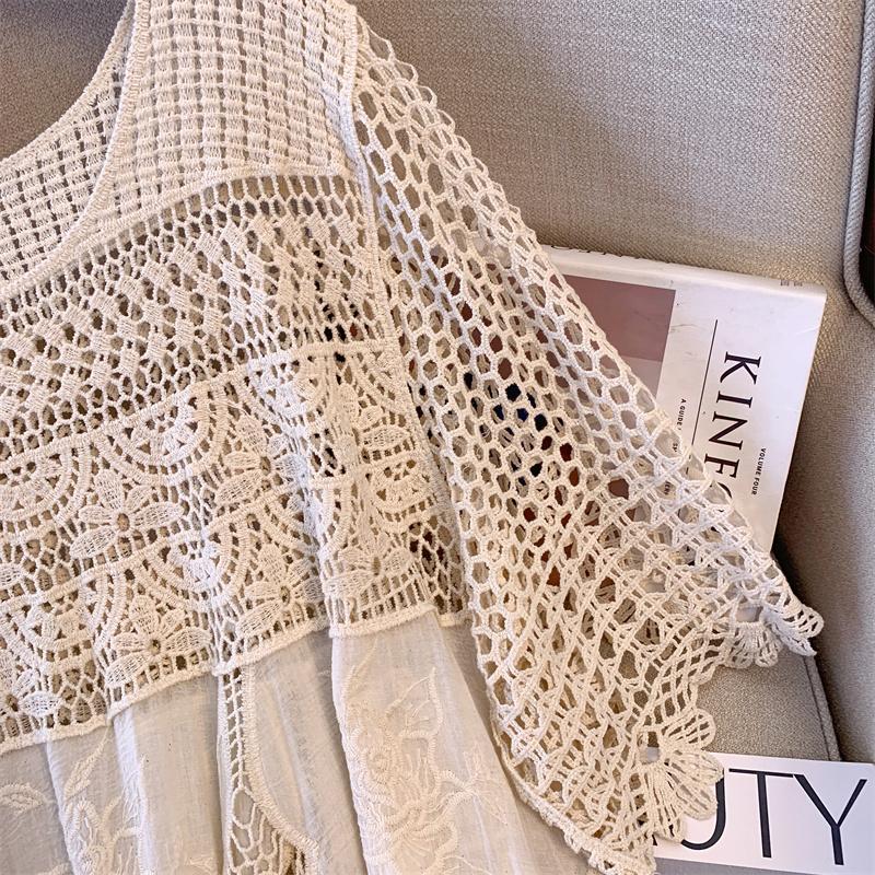 Dimanaf 2025 Sommer Damen Langes Strickkleid Ärmel Basic Mode Spitzenkleider Lockeres Kleid