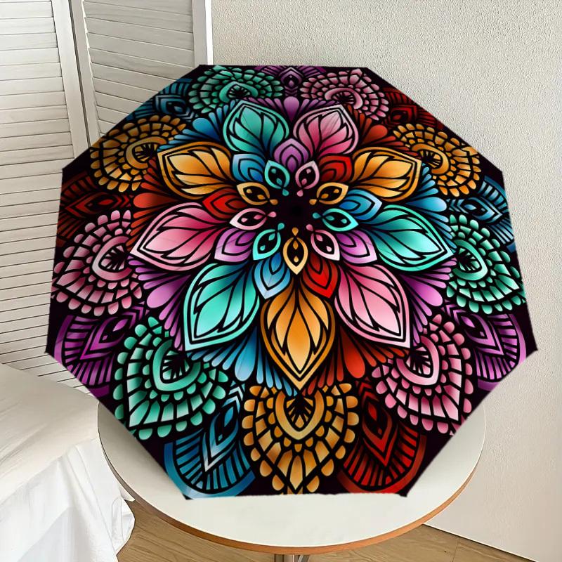 

1pc Colorful Floral Mandala Design Umbrella with Plastic Handle,Suitable for All Seasons Home Travel Outdoor UmbrellaDD1191
