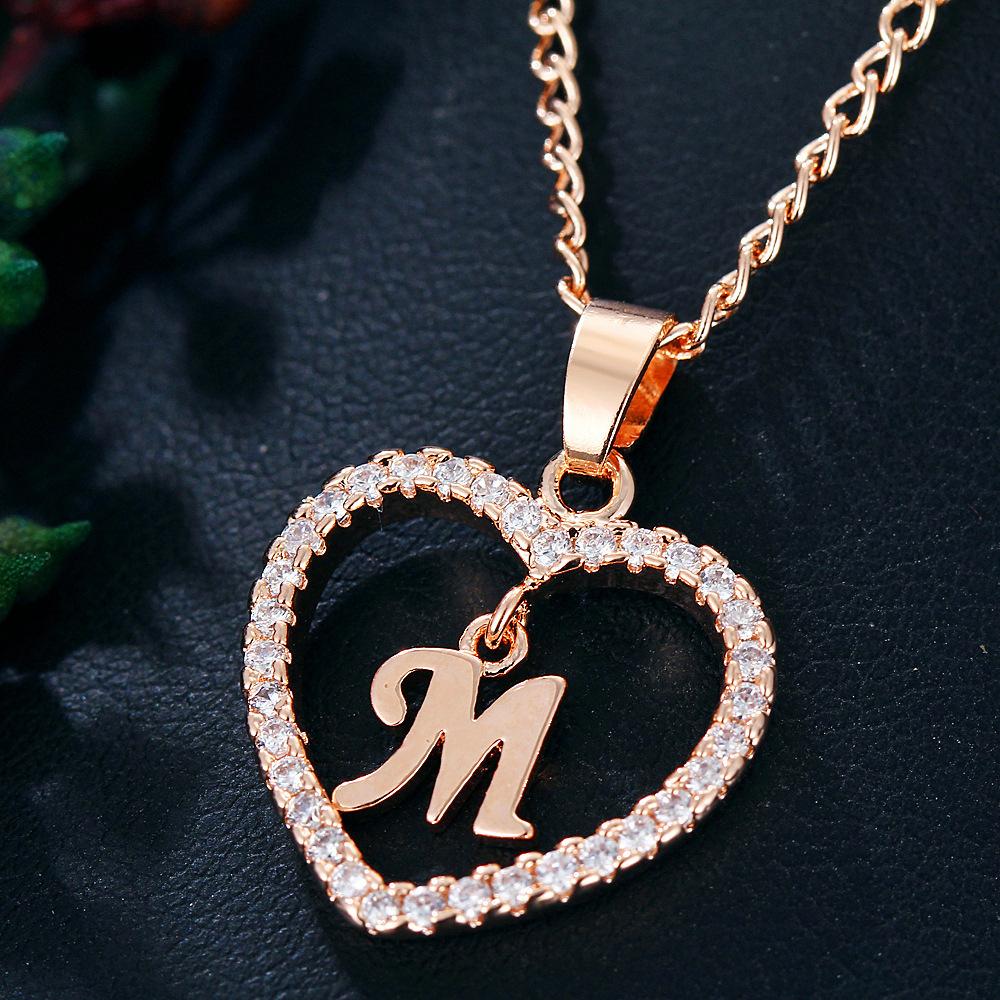 Customizable Love Pendant Necklace with Zircon 26 Letter Initial Jewelry for Men And Women
