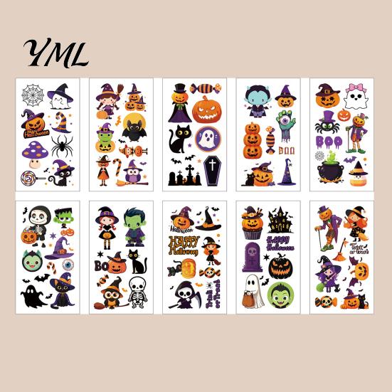 Water Transfer Stickers 10 Sheets Halloween Temporary Tattoos for Kids, Fake Tattoo Body Stickers, Waterproof Kids Costume Accessories Face