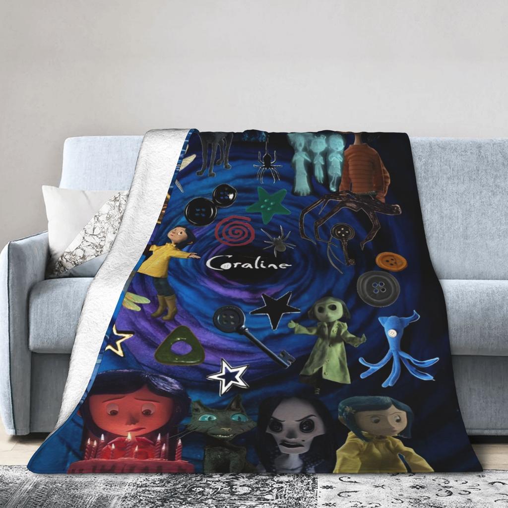 Coperte Horror di Halloween di Coraline in Pile Corallo Peluche Decorazione Traspiranti Super Morbide Coperte da Divano Biancheria da Letto Copriletto da Esterno