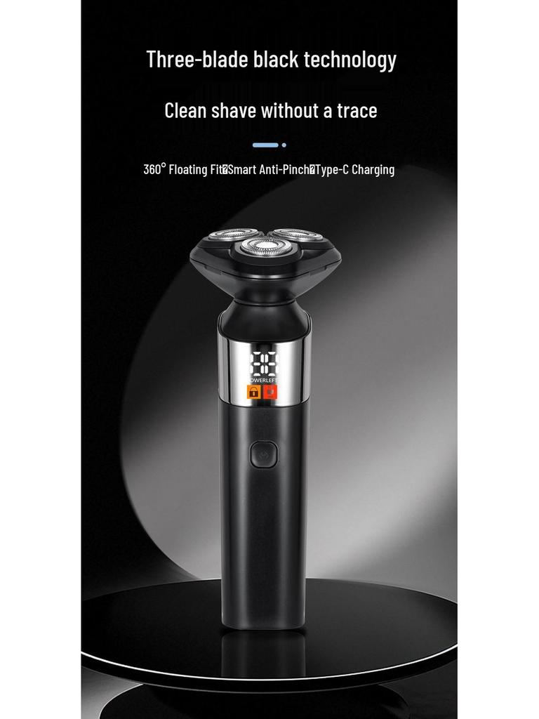 Men's 3-in-1 Electric Shaver with Digital Display, Water-Washable 3D Floating Cutter for Beard