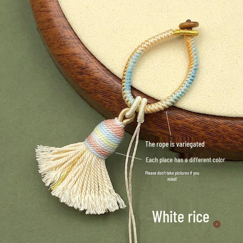 Handwoven Gradient Vajra Knot Tassel Cotton Keychain Pendant Accessory
