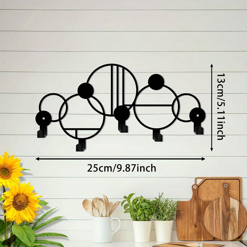 Large Modern Abstract Key Holder Black Entryway Decor Curved Iron Wall Art Gift