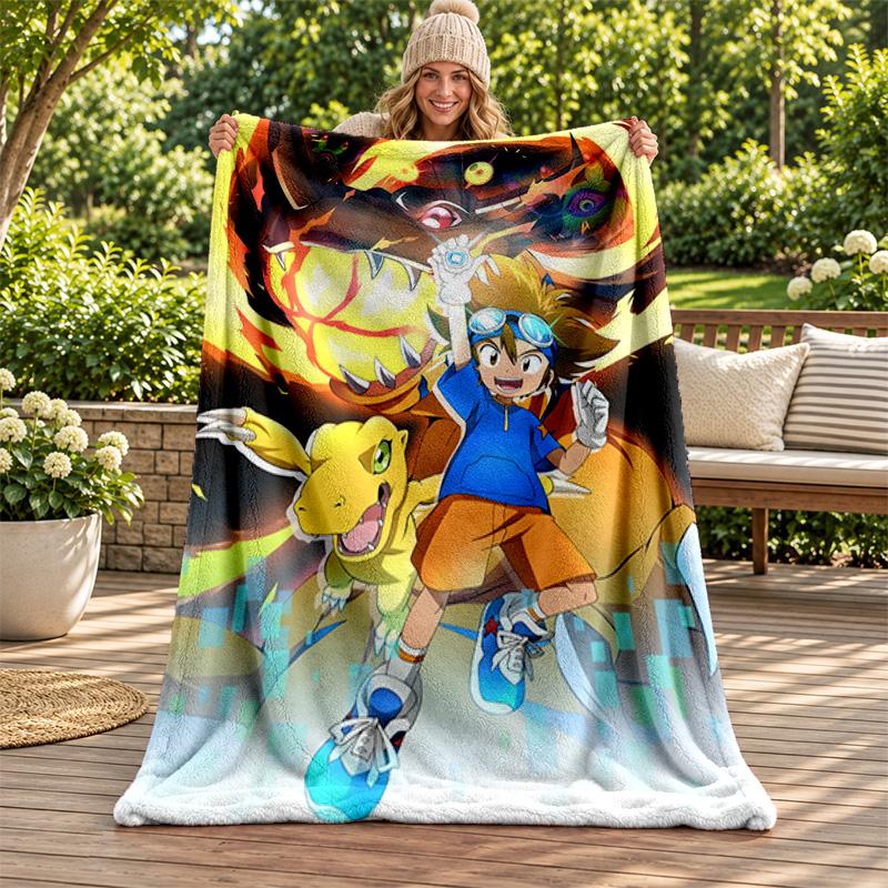 Digimon blanket Flannel Blanket Soft Cozy Plush Throw for Sofa Bed Lightweight Home Decoration Gifts for Christmas various holidays