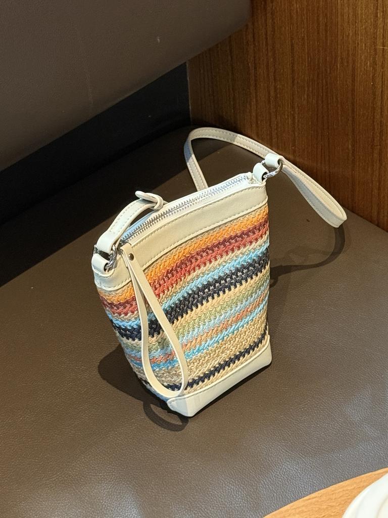 Borsa a Tracolla in Rafia e Pelle da Donna Estate 2026 - Borsa a Spalla Convertibile Trendy per Ragazza per Spiaggia e Weekend