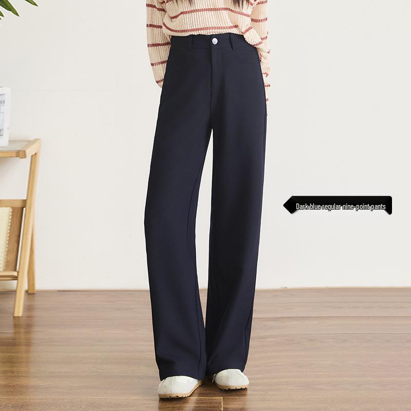 

Dark Blue High-Waisted Wide-Leg Pants for Women - Spring/Winter 2026, Slimming, Floor-Length, Straight-Leg Suit Pants with Draped Effect. 28/L (Recommended 105-115 jin)