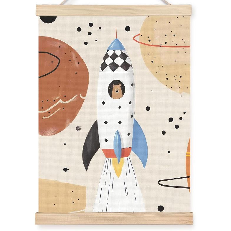 FDHSPAAM Space Rocket Kids Wall Art Decor, Space Nursery Decor, Fantasy Blue Spaceship Planet Star Wall Art Posters for Nursery Home Kids Boys