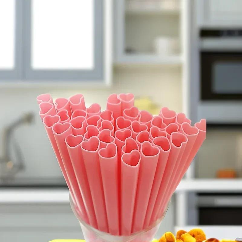 10pcs/set PP Material Love Heart Straw Drinking Straw Supplies Accessories Pink Red Color Outdoor Party Straw Separate Package