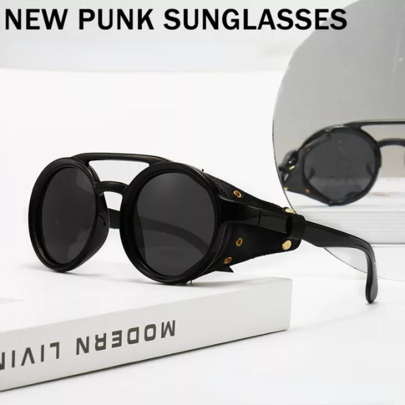Lunettes de vision nocturne steampunk Hommes Punk Lunettes de soleil rondes Design de marque Rétro Pare-brise double pont Nuances de conduite Lunettes