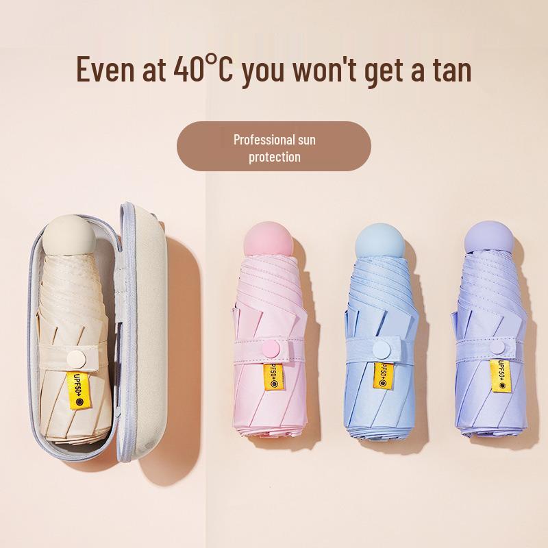 Compact Capsule Umbrella with UV Protection and Black Glue Sunshade