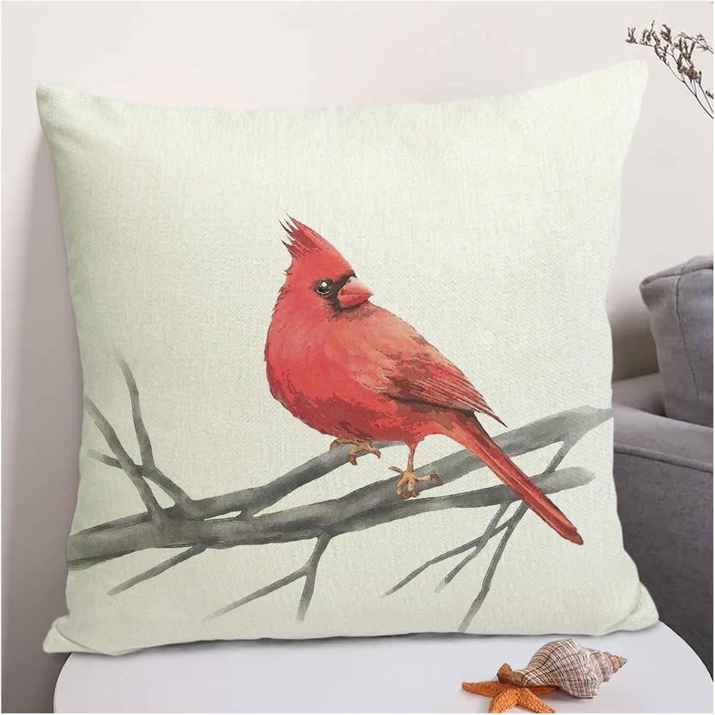 Farmhouse Summer Pillow Covers 18x18 Inch Bird Decorative Outdoor Square Linen Pillowcase Cushion Case for Sofa Couch