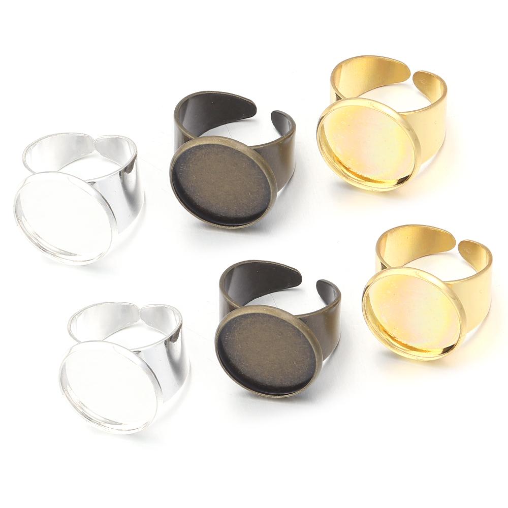 5 pezzi/lotto 16/18/20/25 mm Placcato Rame Anello Regolabile Impostazione Base Vuota Per Creazione Gioielli Anelli Fai da Te Accessori Vendita all'Ingrosso