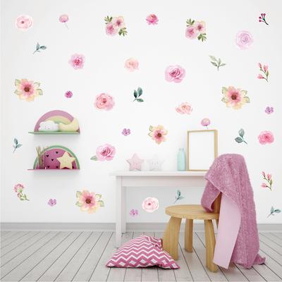Pink Flower Wall Stickers Watercolor Girl Bedroom Living Room Wedding Party Flower Waterproof Decoration Self-adhesive Wall Stickers