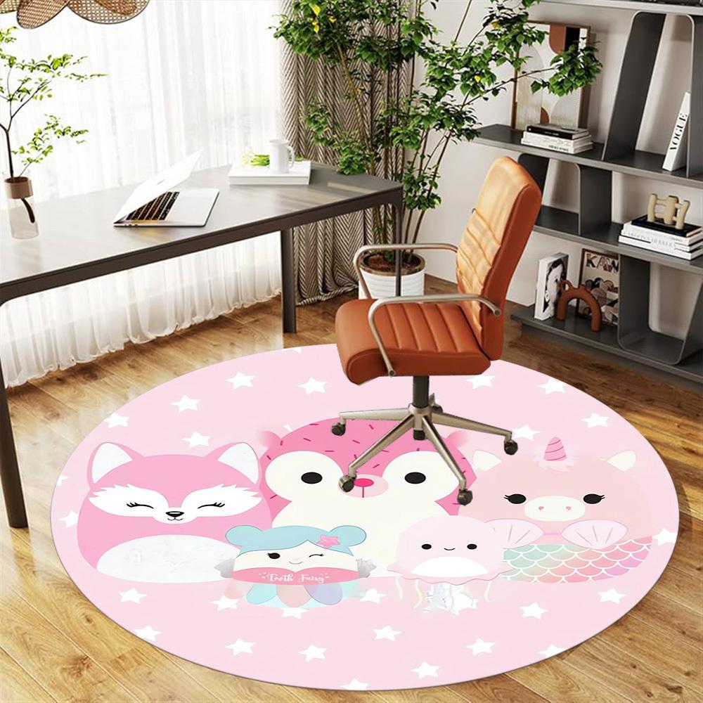 1pc Pink Animals Round Chair mat Area Rug - Non-Slip, Floor Mat for Office, Bedroom, home decor Christmas Gift p0811229