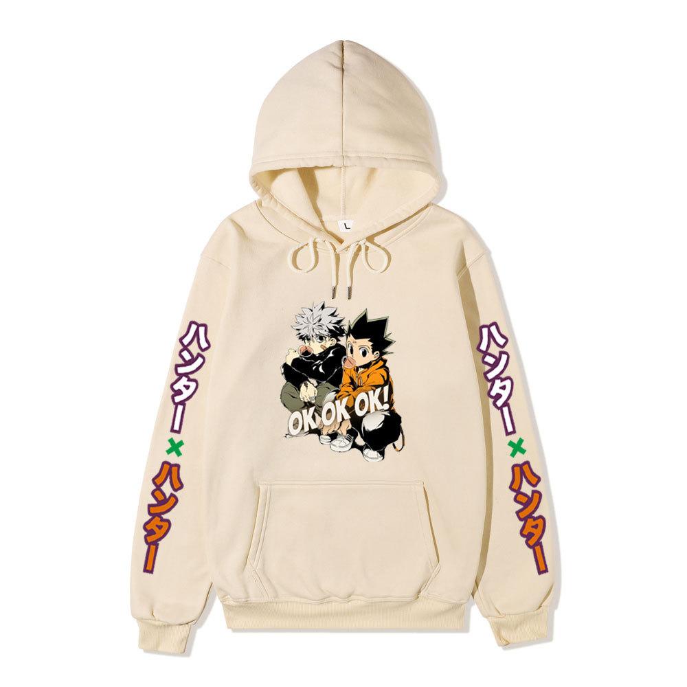 Hunter X Hunter Gon Killua Unisex Fleece Hoodie Vertical Japanese Text Sleeve Anime OK Print Long Sleeve Pullover Sweatshirt