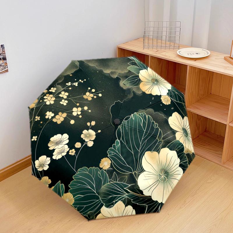 1 PC Automatic Folding Umbrella - Beautiful flowers Pattern, Portable & Foldable Design with 8 Ribs, Christmas Birthday Gifts
