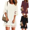 Women's  Mesh Panel Blouse 3/4 Bell Sleeve Loose Top Shirt Dress