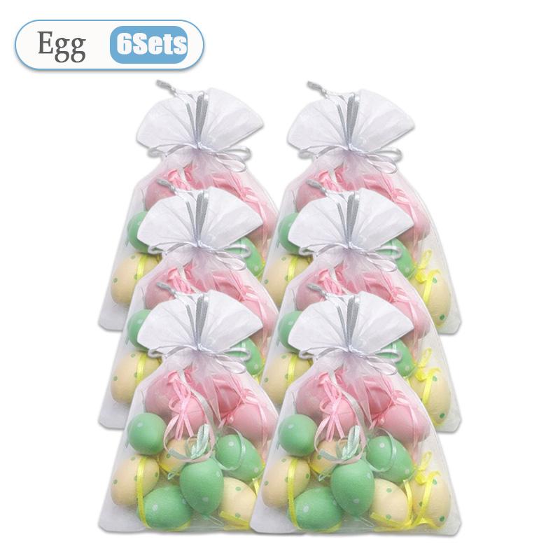 1-6Sets 12Pcs Mini Easter Decorations Eggs Hanging Ornaments Colorful for Easter Tree Basket Decor Party Favors Supplies Home