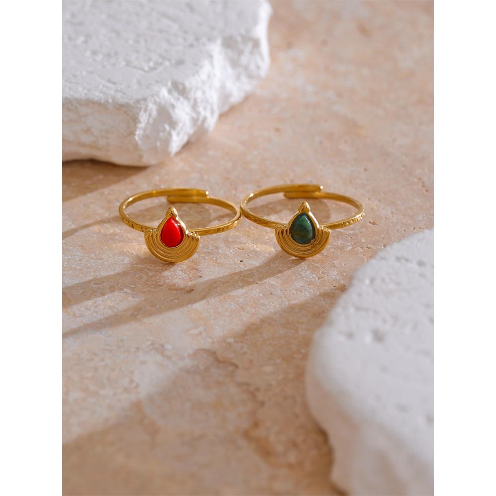 Yhpup Smaller Fashion Stainless Steel Natural Stone Cast Stud Earrings Ring Chic New Style Exquisite France Daily Jewelry Gift