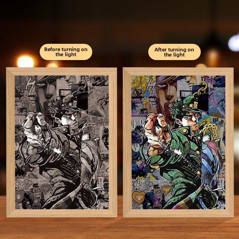 23cm/9.06in 3D Anime Motion Night Light Painting JOJO Peripherals Mirror Photo Lamp Bedroom Table Party Supplies Gift Decoration