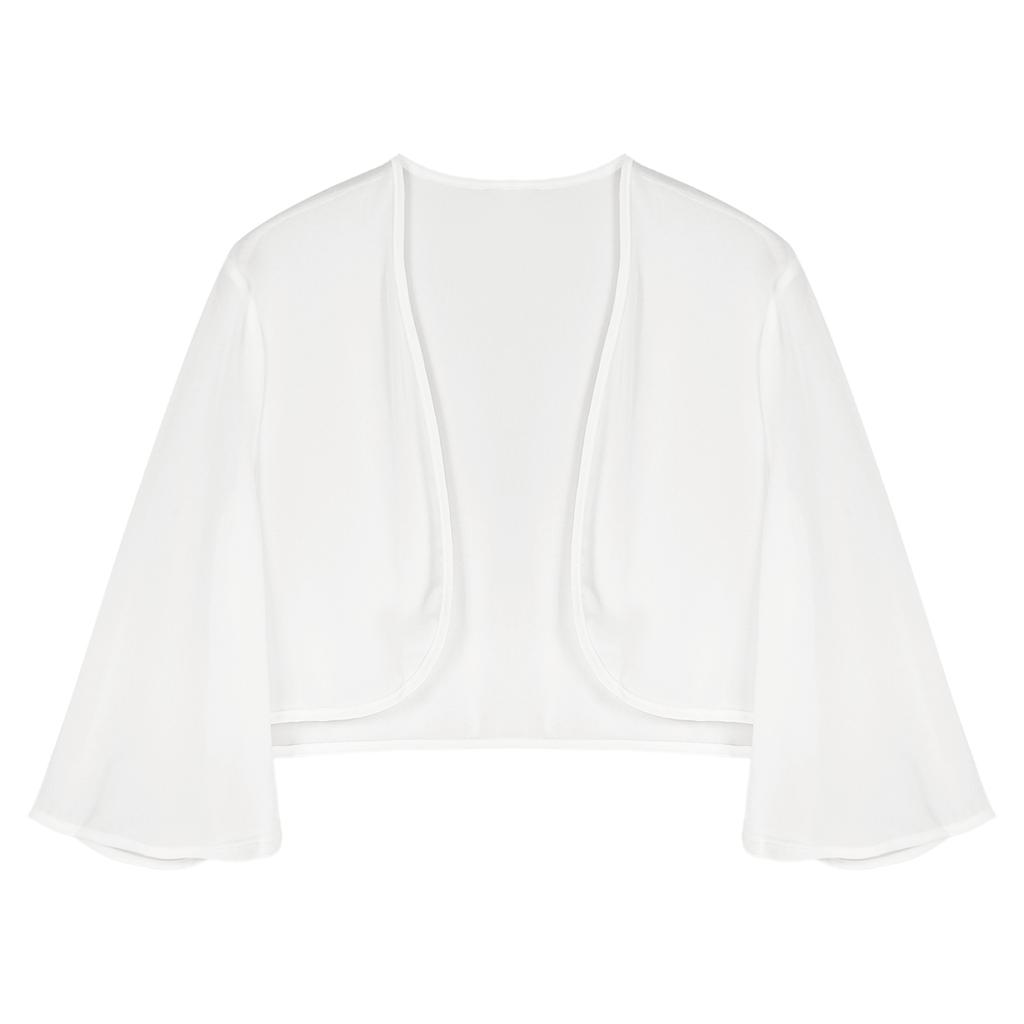 Châle Boléro Court En Mousseline Pour Femme - Manches Courtes, Ouvert Devant, Pour Robe De Mariée, Soirée
