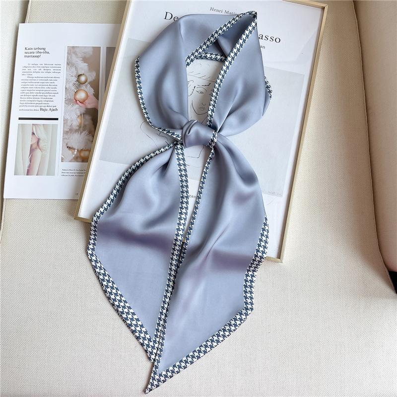 Simple Geometric Long Strip Small Silk Scarf Women's Diagonal Rhombus Decorative Scarf Winter Thin Korean Version Versatile Temperament Streamer