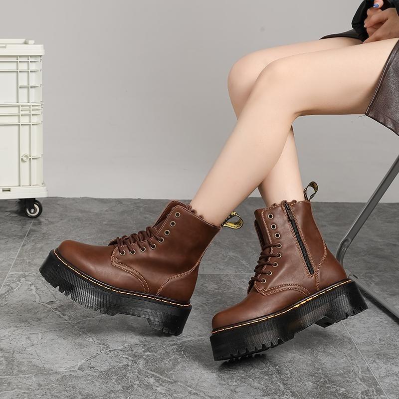Stivali Martin con zip laterale suola spessa pelle Crazy horse platform stivale da motociclista coppia zip laterale stivali pazzi