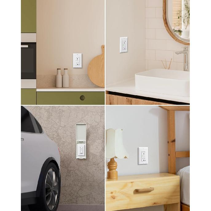 DEWENWILS 2 Pack 15 Amp GFCI Outlet, Self-Test GFI Receptacles with LED Indicator, Tamper Resistant & Weather Resistant, Wallplate and Screws